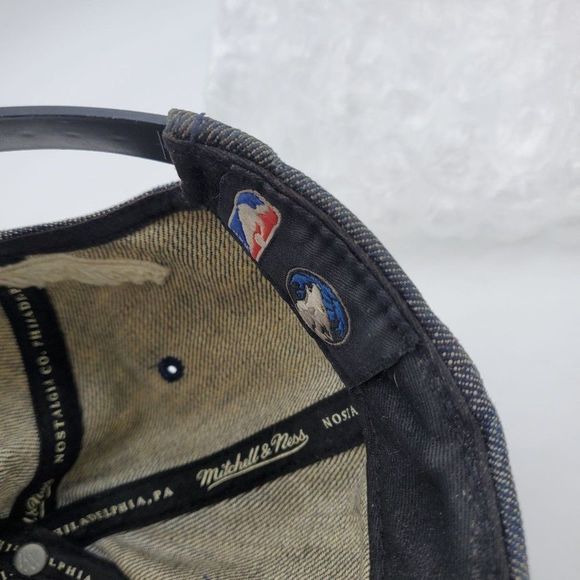Mitchell & Ness Howling WOLF Flat Bill Baseball Hat Denim Adjustable Snapback Di - Picture 7 of 9